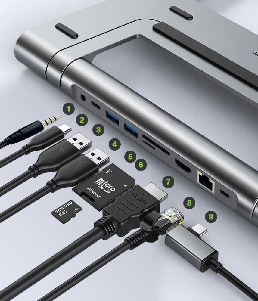 Docking Station USB-C™ 9 in 1 Hub USB3.1 Stand per Notebook Pieghevole - Techly ICA-NTB DOCK91