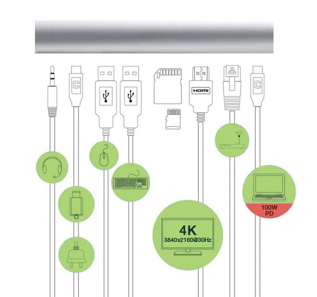 Docking Station USB-C™ 9 in 1 Hub USB3.1 Stand per Notebook Pieghevole - Techly ICA-NTB DOCK91