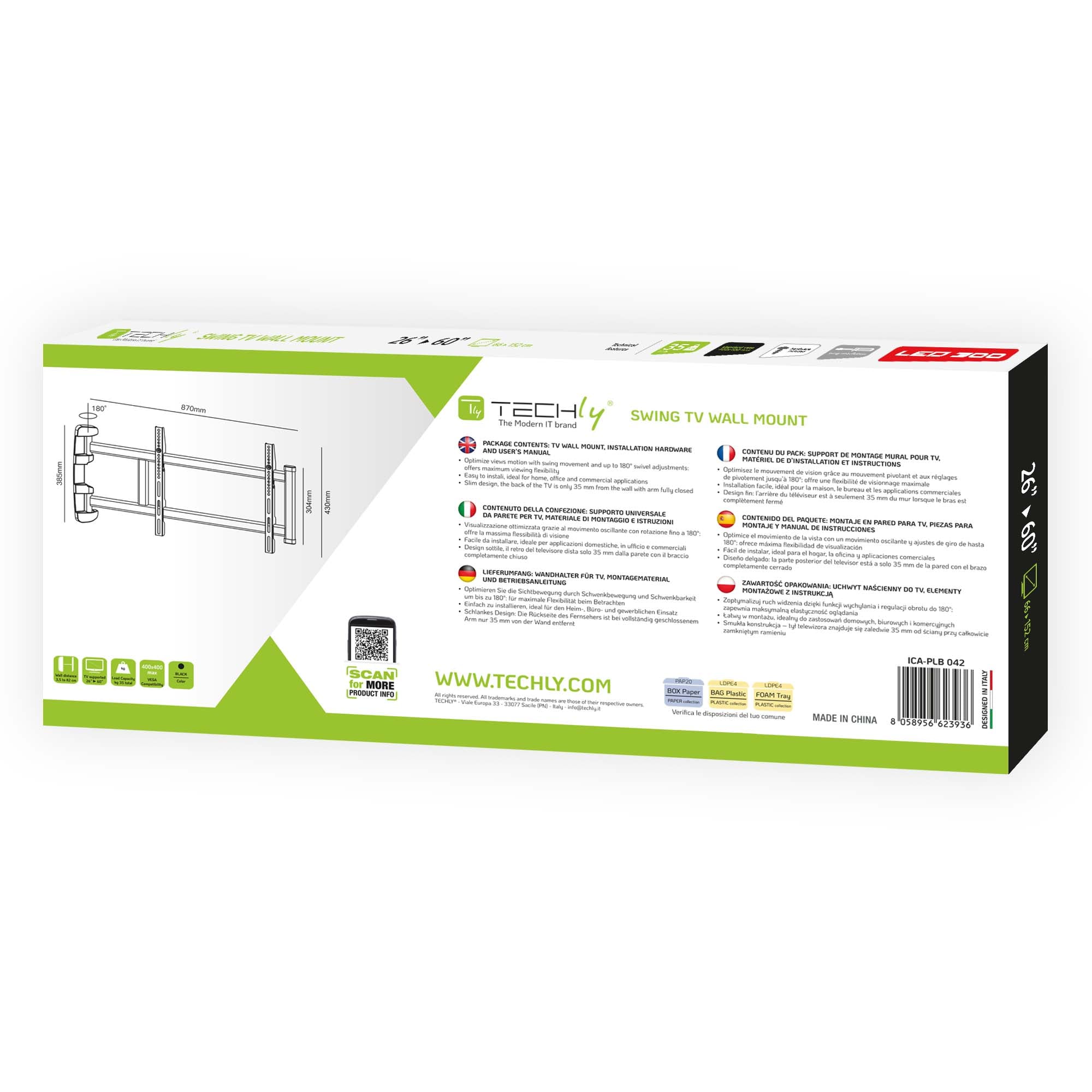 Supporto TV Universale da Parete Orientabile per TV 26-60'' - Techly ICA-PLB 042