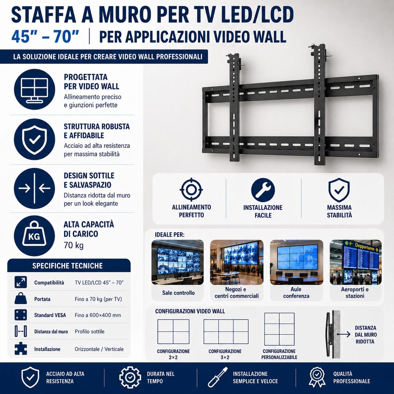 45 - 70 " LCD TV wall mount for videowall applications - Techly NP ICA-PLB 046 F