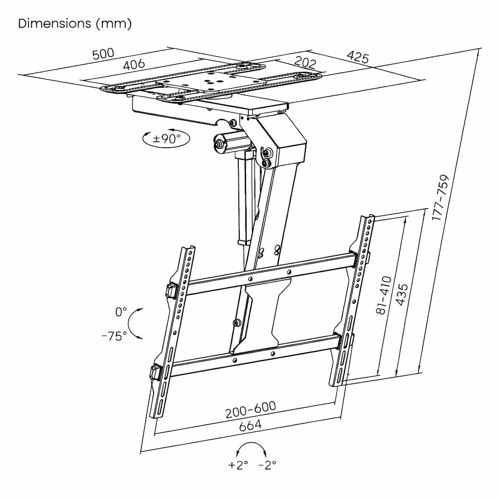 Supporto TV Motorizzato da Soffitto Inclinabile Integrazione Smart Home per TV da 37 a 75'', Nero - Techly ICA-PLB 074M