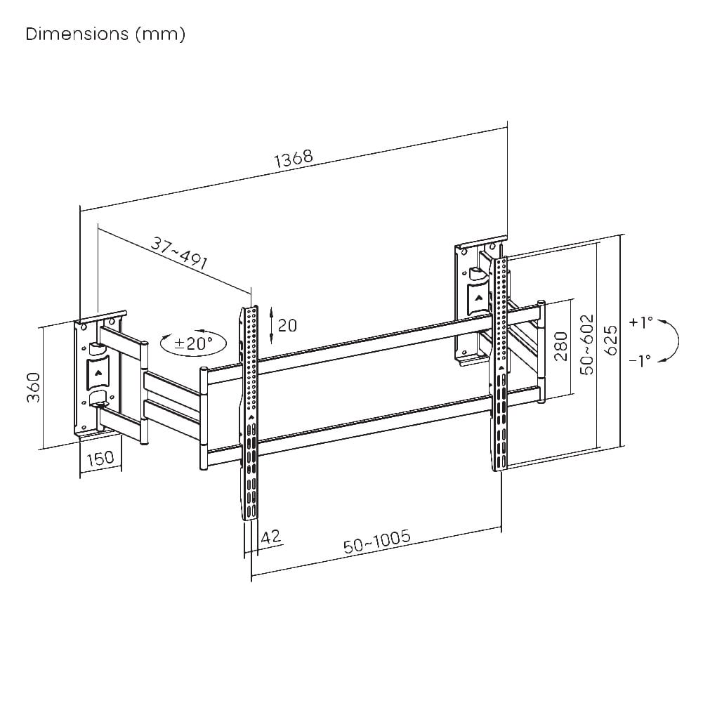 Supporto Universale a Muro con Piastra Divisa per TV LED LCD 75-120'' Full-Motion - Techly ICA-PLB 093