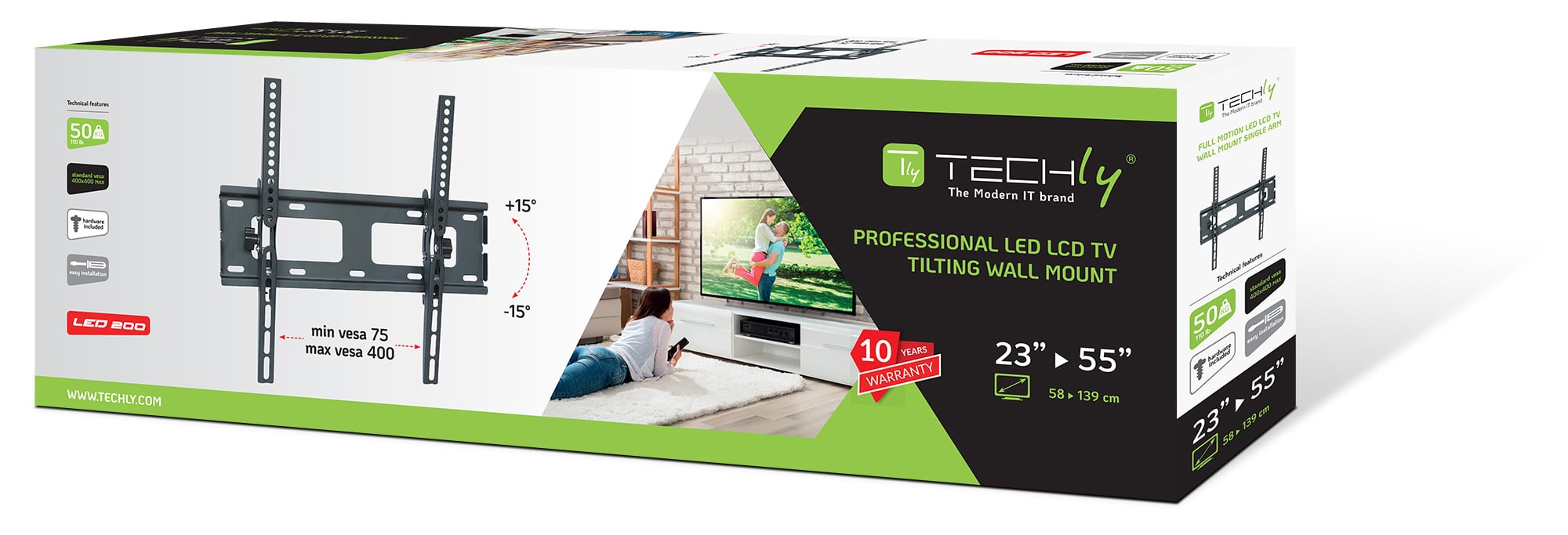 Supporto a Muro per TV LED LCD 23''-55'' Inclinabile Nero - Techly ICA-PLB 131M