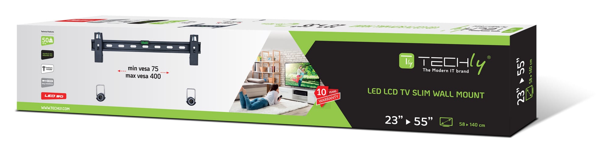 Staffa Muro Fissa Slim con Distanziali TV LED LCD 23-55'' Nero - Techly ICA-PLB 139M