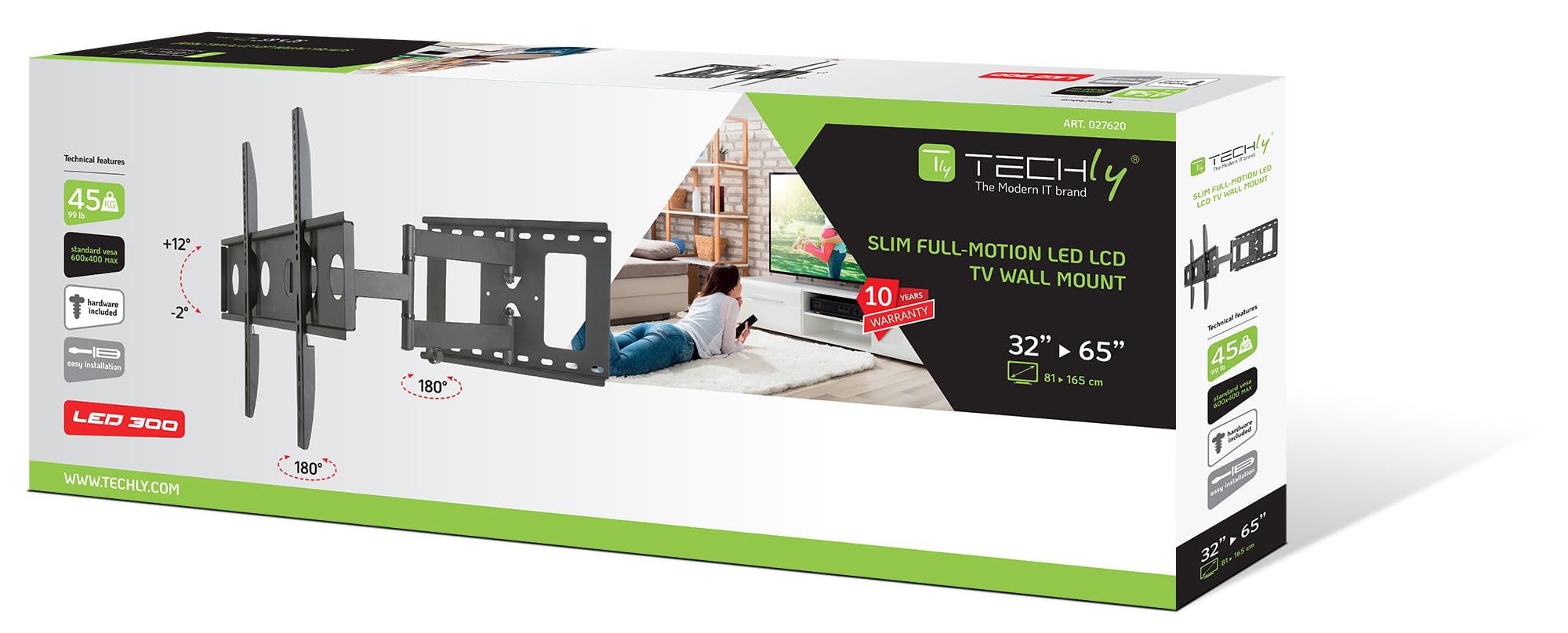Supporto a Muro per TV LED LCD 32-65'' Estensibile Slim Full-Motion - Techly ICA-PLB 148L