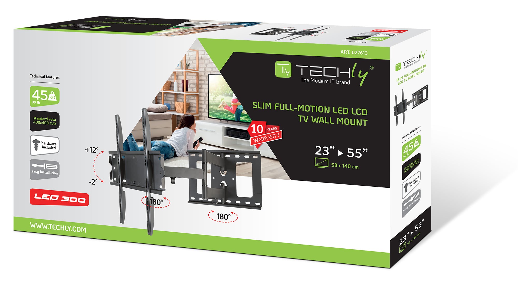 Supporto a Muro per TV LED LCD 23-55'' Estensibile Slim Full-Motion - Techly ICA-PLB 148M