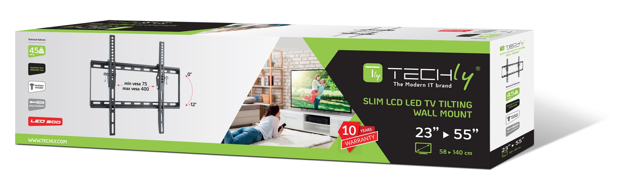 Supporto a Muro Inclinabile per TV LED LCD 23-55'' Nero - Techly ICA-PLB 161M