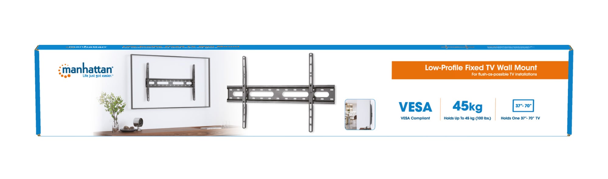 Staffa a Muro Fissa Low-Profile per TV 37-70'' - Manhattan ICA-PLB 162LMH