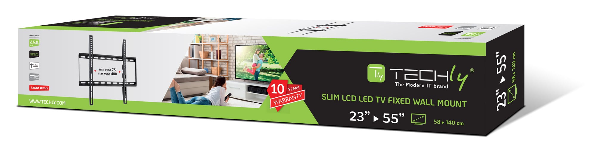 Supporto a Muro Fisso Slim per TV LED LCD 23-55'' Nero - Techly ICA-PLB 162M