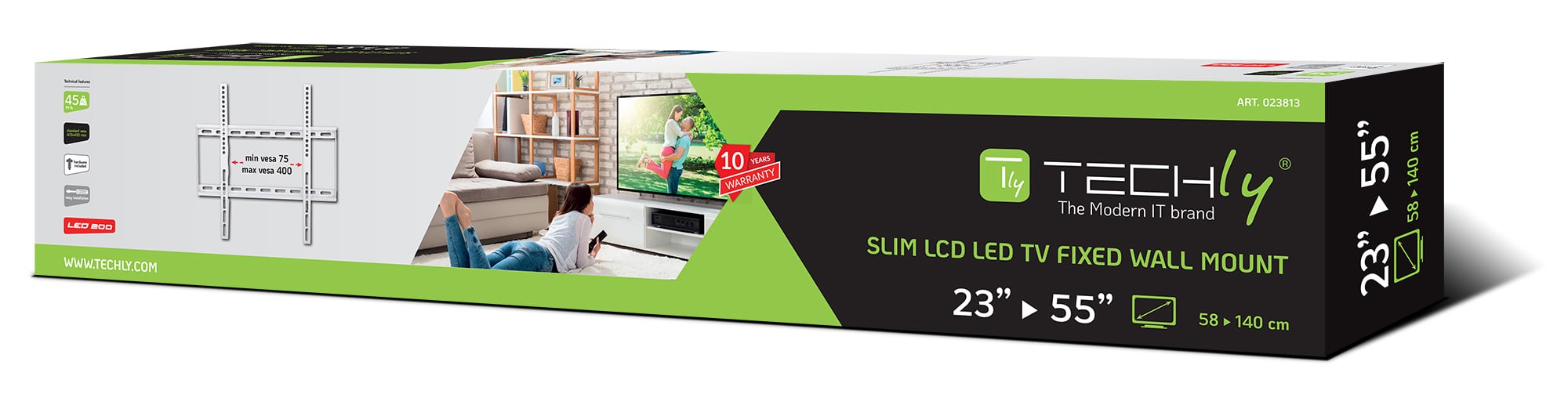 Supporto a Muro Fisso Slim per TV LED LCD 23-55'' Bianco - Techly ICA-PLB 162MW