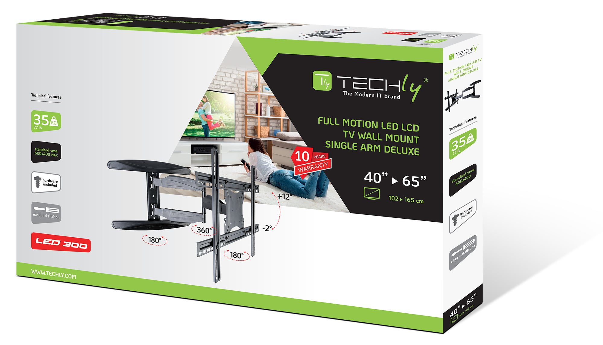 Supporto a Muro Ultra Slim per TV LED LCD 40-65'' Full Motion Nero - Techly ICA-PLB 171L