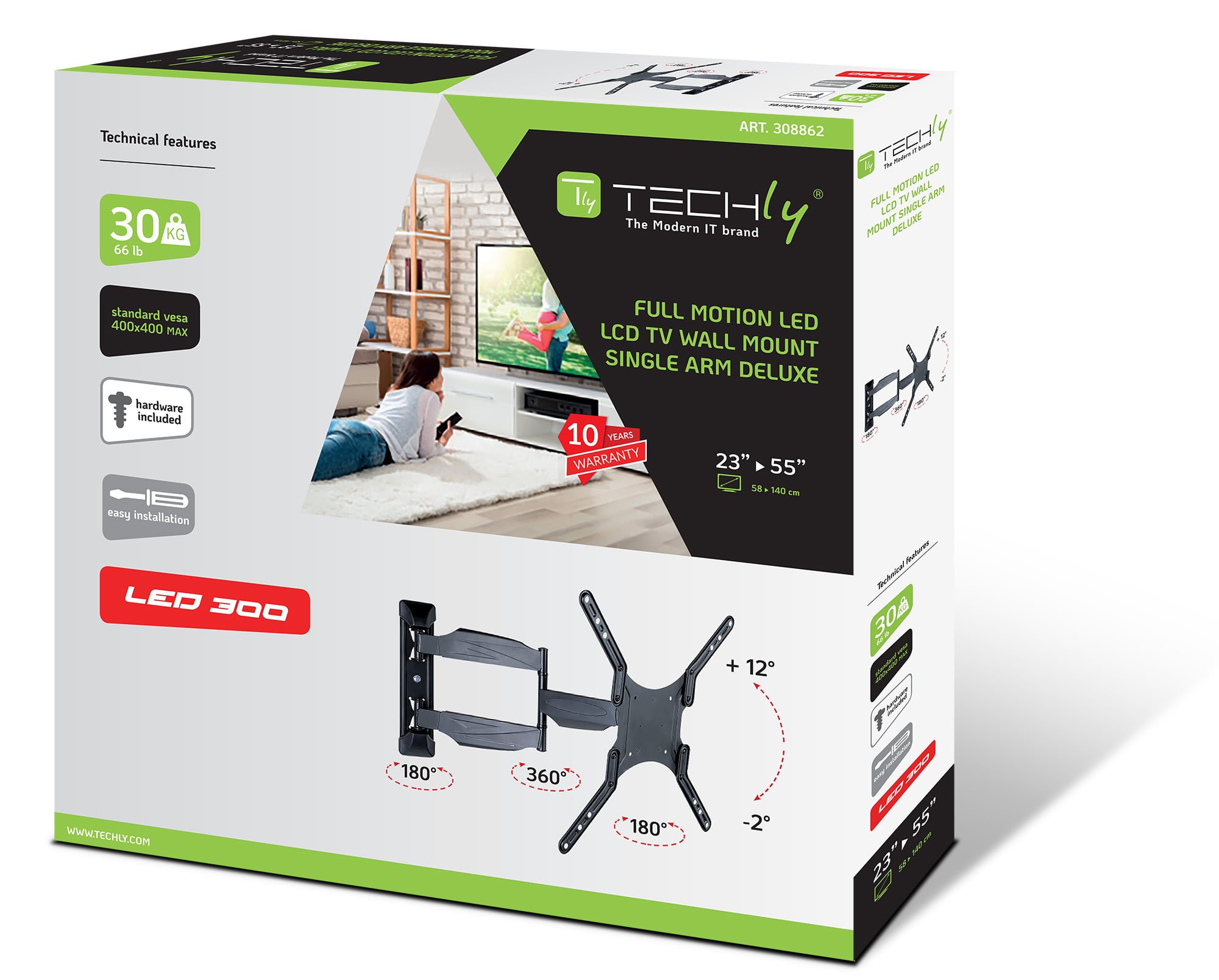 Supporto a Muro Ultra Slim per TV LED LCD 23-55'' Full Motion Nero - Techly ICA-PLB 171M