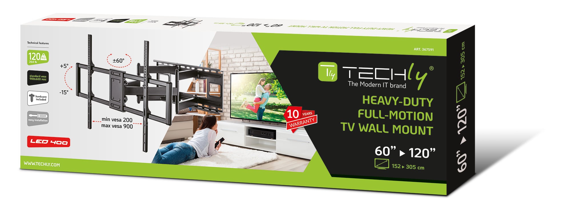 Staffa a Muro Slim per TV LED LCD 60-120'' Nero - Techly ICA-PLB 189B