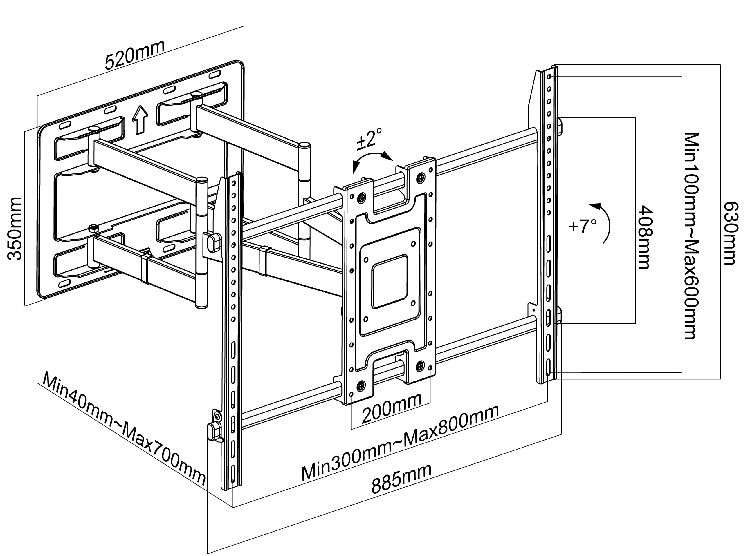 Supporto a Muro per TV LED LCD 55-100'' Full-Motion - Techly ICA-PLB 193