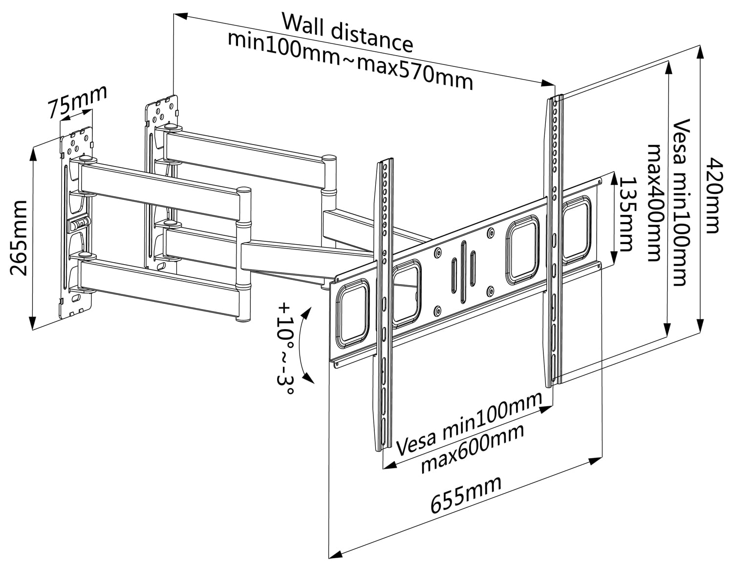 Staffa Universale Full-Motion per Fissaggio a Parete ad Angolo TV 32-70'' - Techly ICA-PLB 215BK