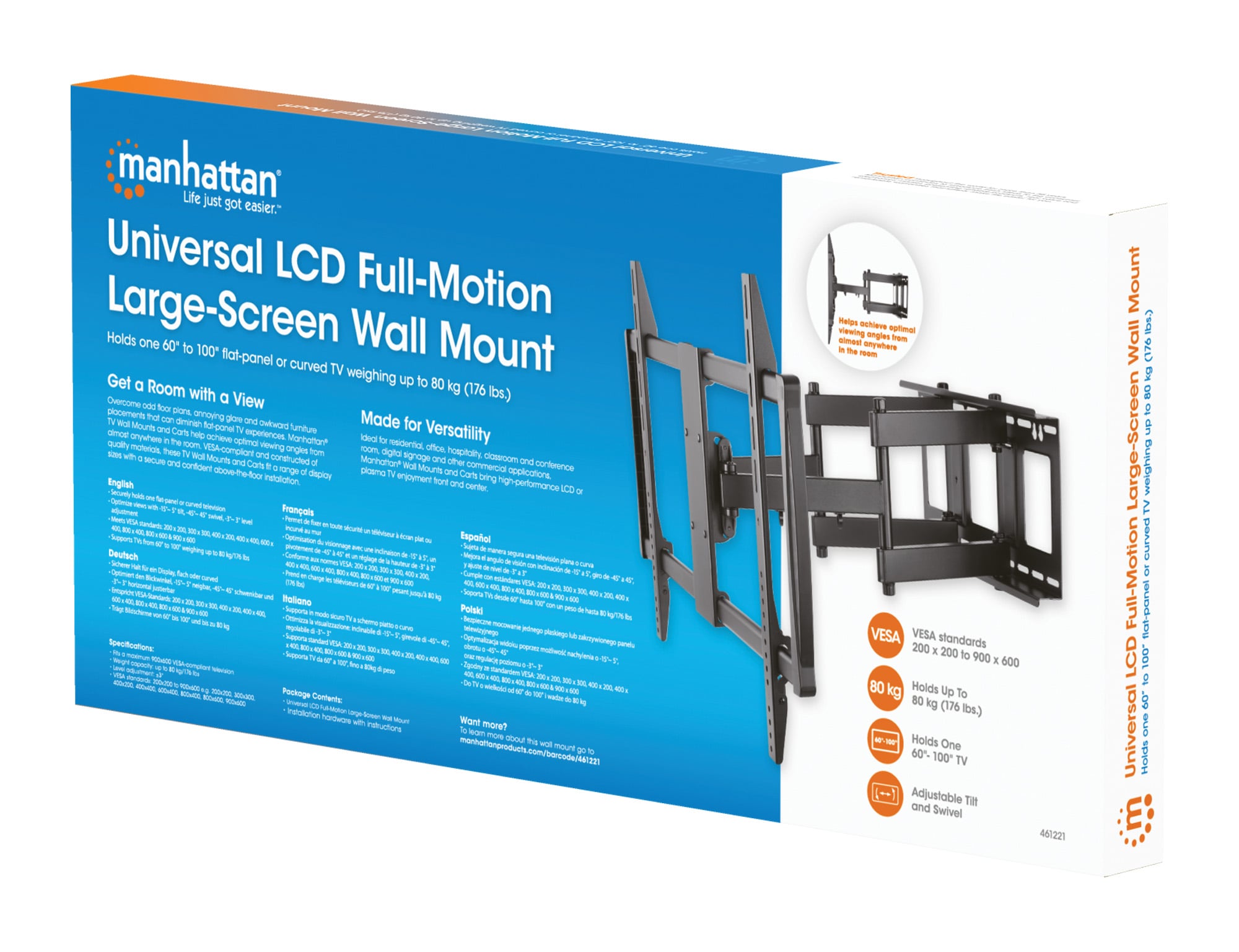 Full-Motion universal bracket for TV 60 - 100 " - Manhattan ICA-PLB 221 BK