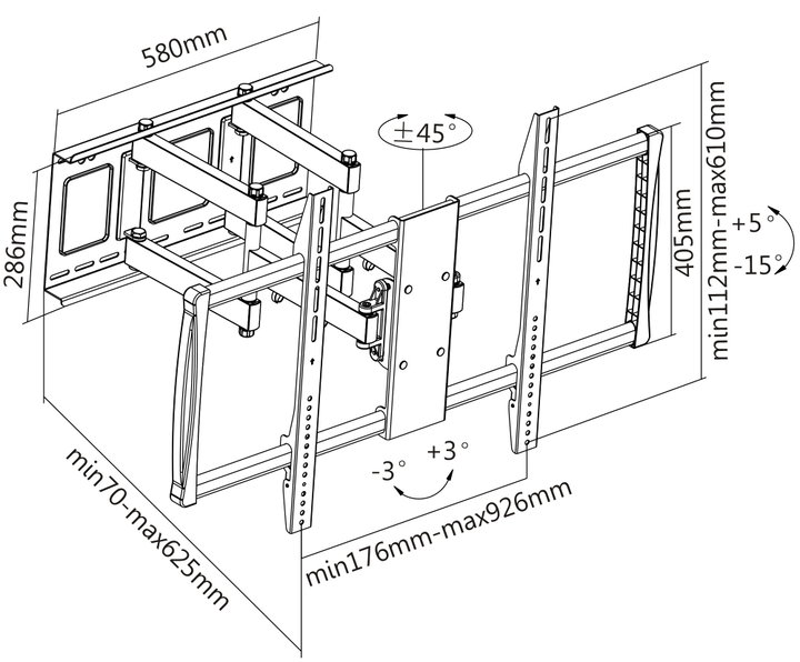 Staffa universale Full-Motion per fissaggio a parete di grandi schermi 60-100" - Manhattan ICA-PLB 221BK