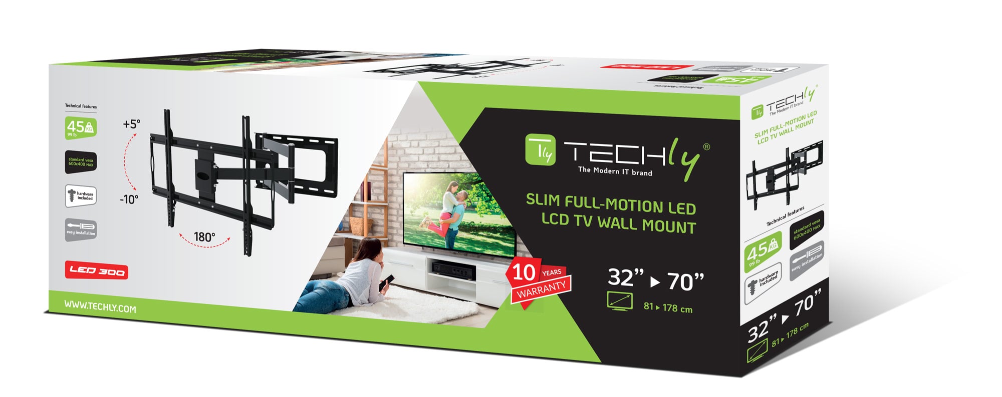 Supporto a Muro Slim per TV LED LCD 32-70'' Nero - Techly ICA-PLB 23M