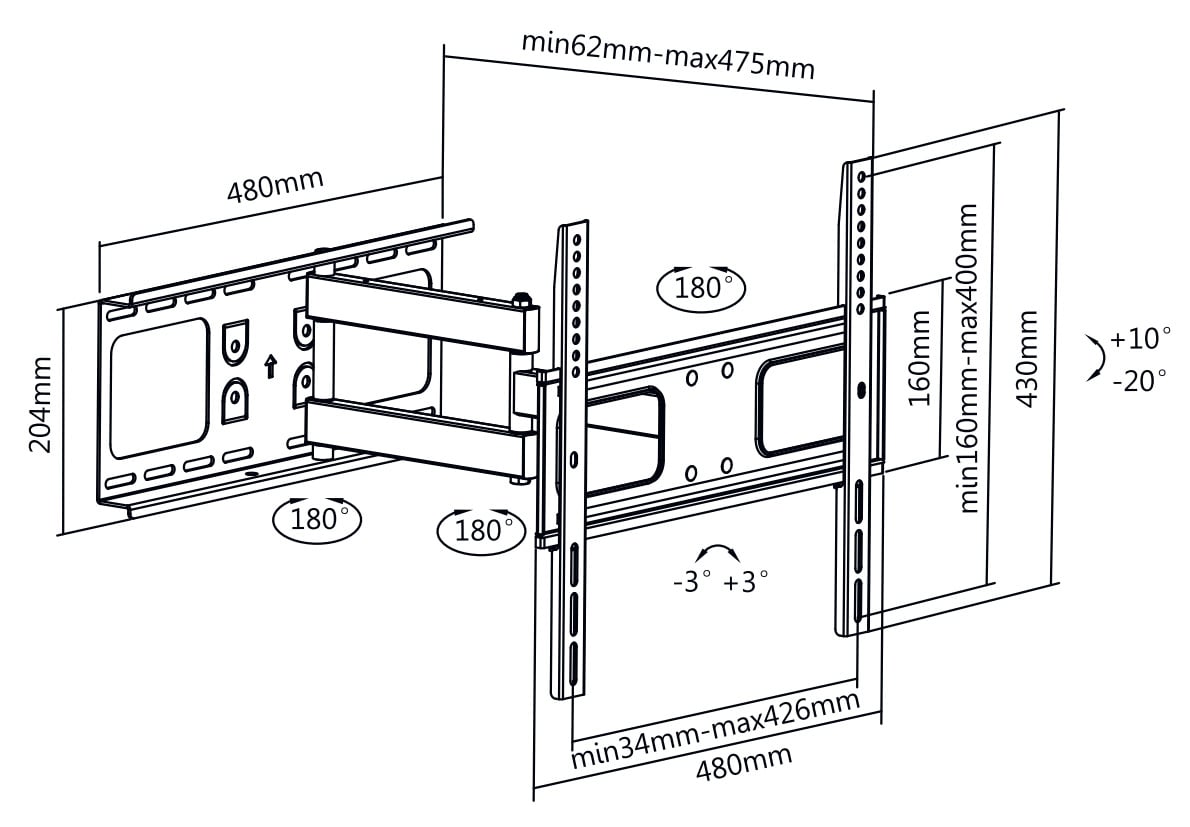 Universal Wall Mount Full Motion for TV 32 - 55 " - Manhattan ICA-PLB 252 M