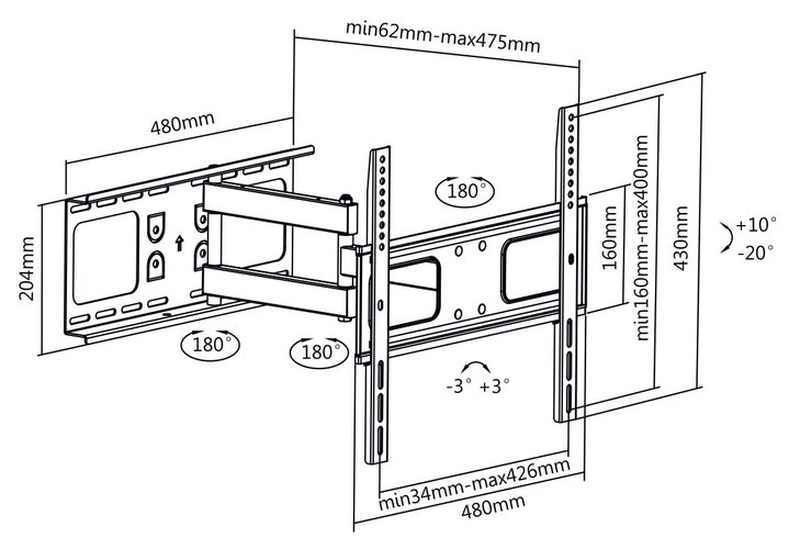 Supporto a Muro Universale Full-Motion per TV 32-55" - Manhattan ICA-PLB 252M