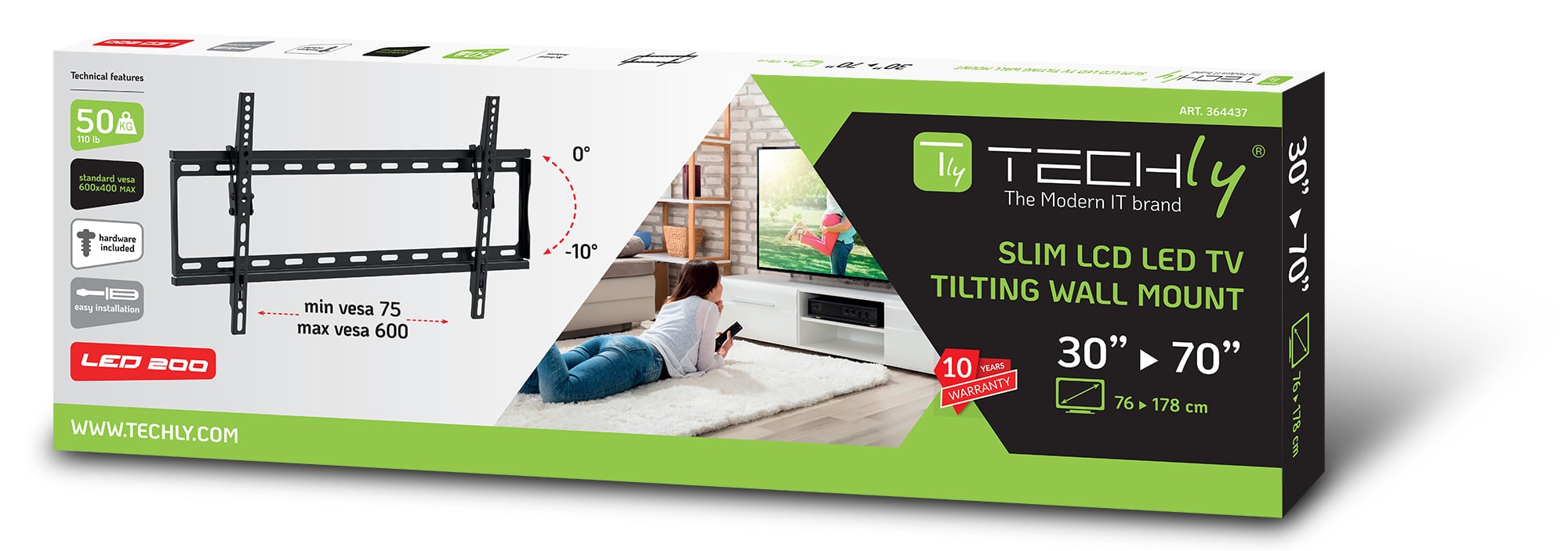 Staffa a Muro Inclinabile TV LED LCD 30-70'' Nero - Techly ICA-PLB 261L