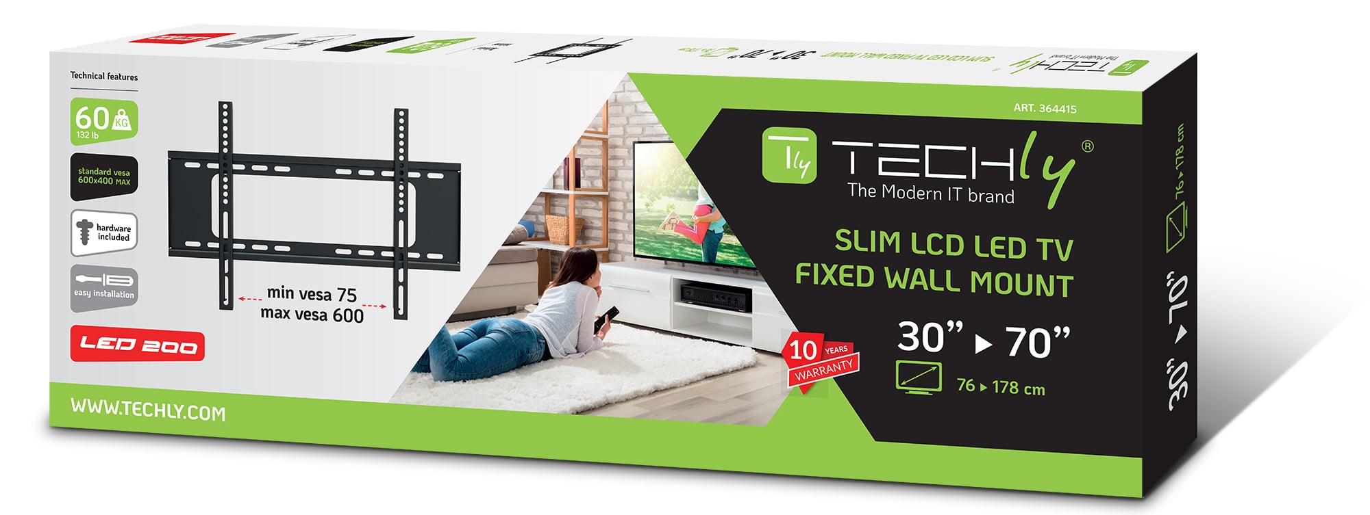 Staffa a Muro Fissa Slim TV LED LCD 30-70'' Nero - Techly ICA-PLB 262L