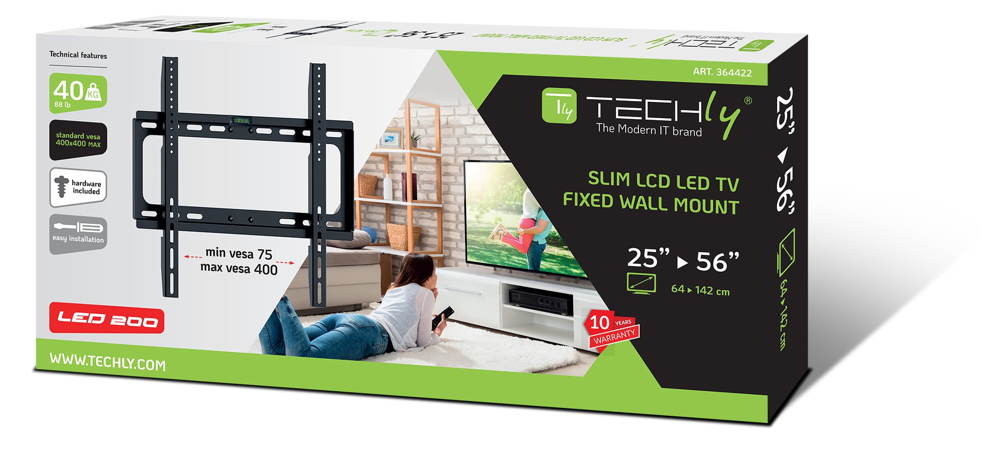 Staffa a Muro Fisso Slim per TV LED LCD 25-56'' Nero - Techly ICA-PLB 262M