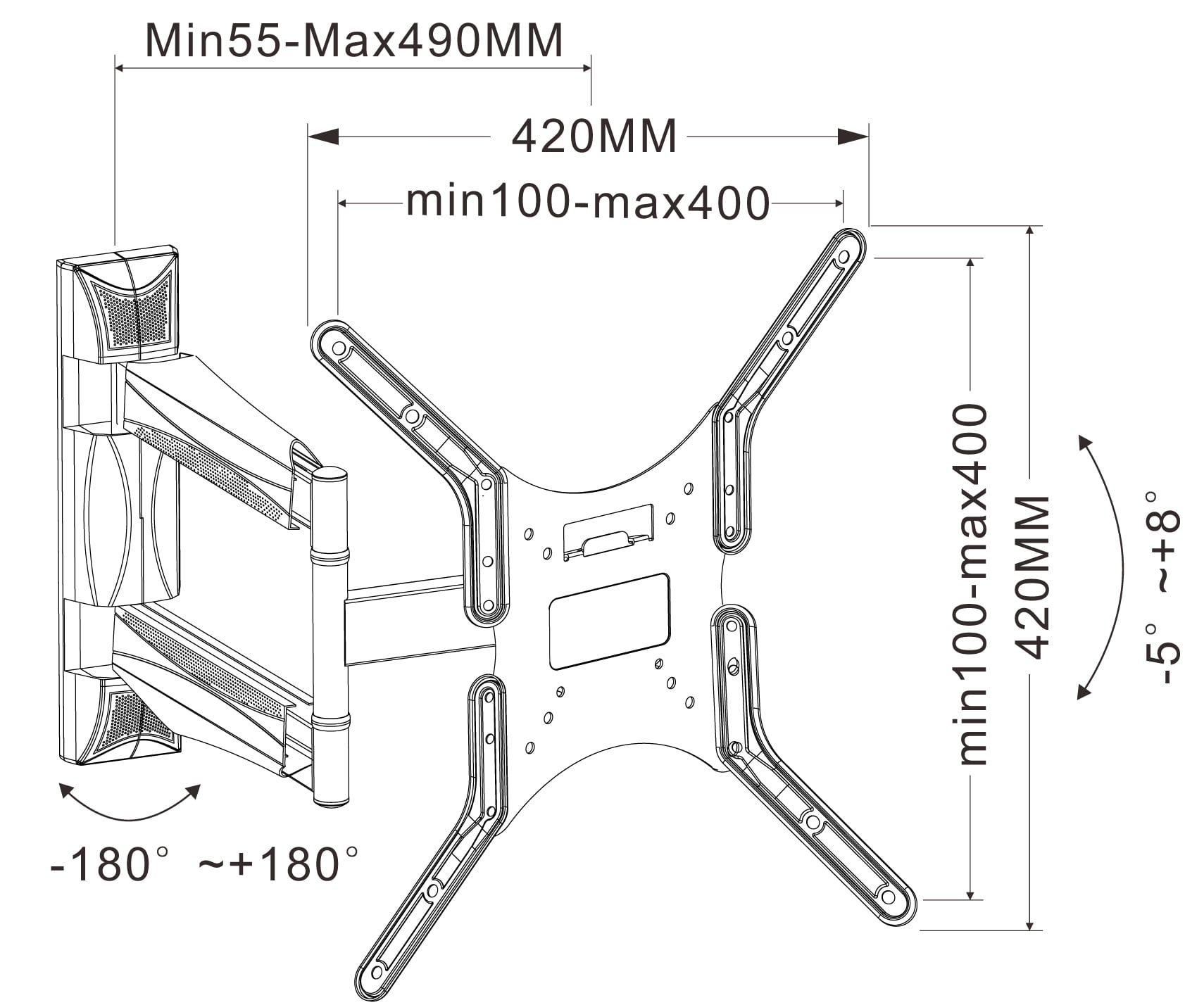 Supporto a Muro Slim per TV LED LCD 25-52'' Full Motion Nero - Techly ICA-PLB 271M