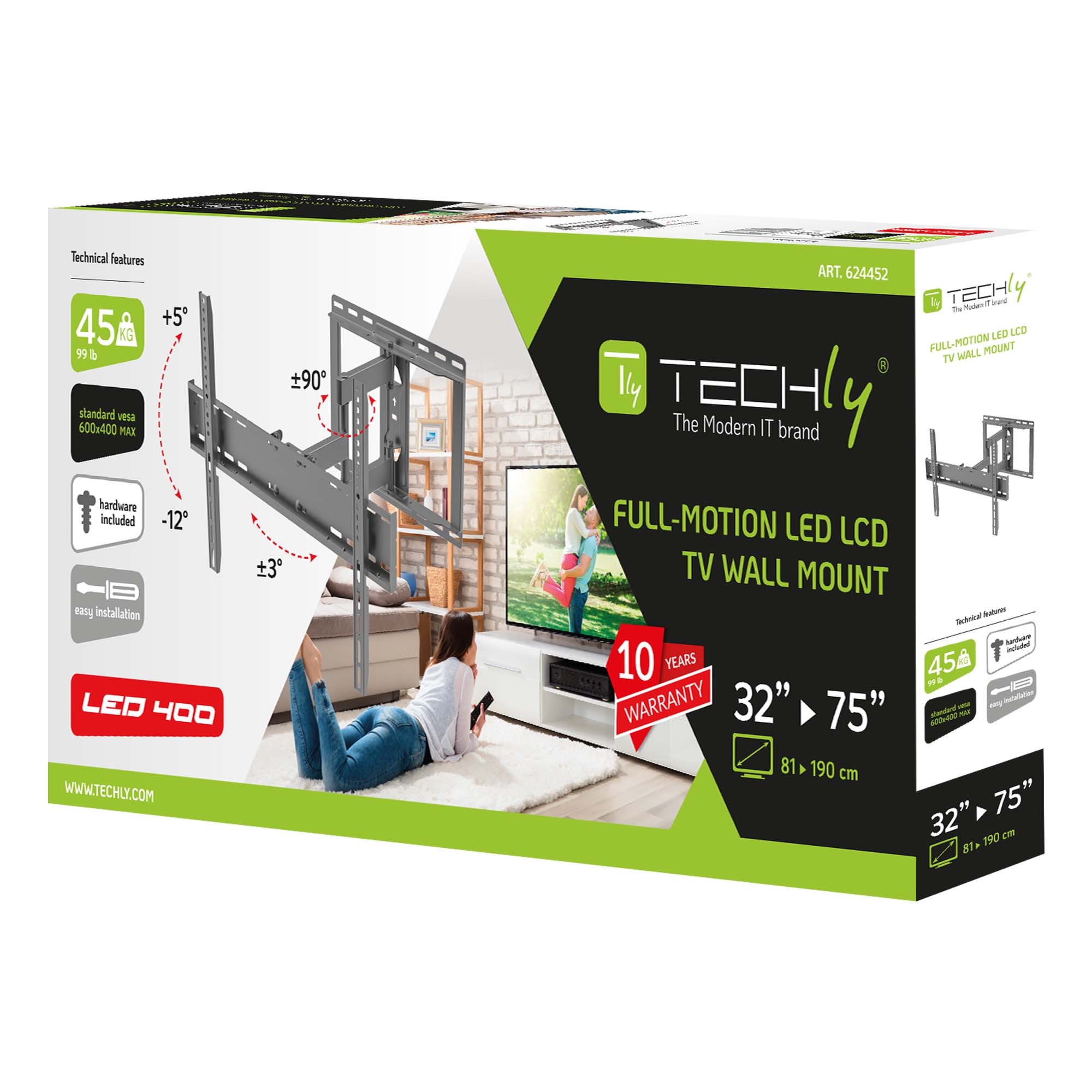 Staffa a Muro per TV LCD 32-75'' Full-Motion - Techly ICA-PLB 3154B