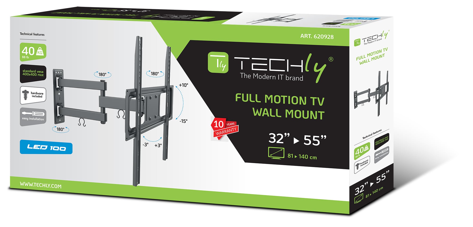 Supporto a Muro per TV LED LCD 32-55'' Full-Motion - Techly ICA-PLB 320MT