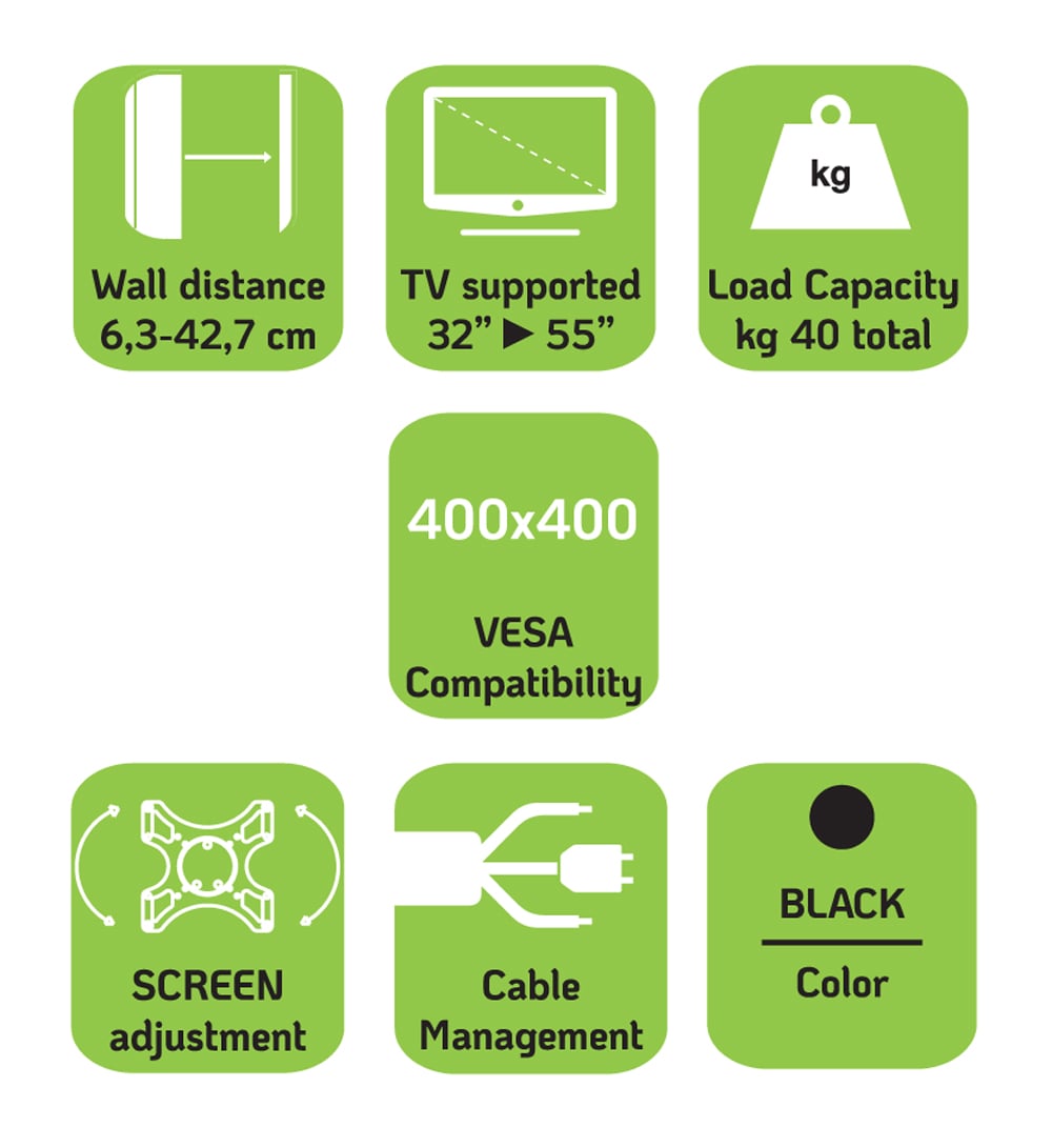 Supporto a Muro per TV LED LCD 32-55'' Full-Motion - Techly ICA-PLB 320MT