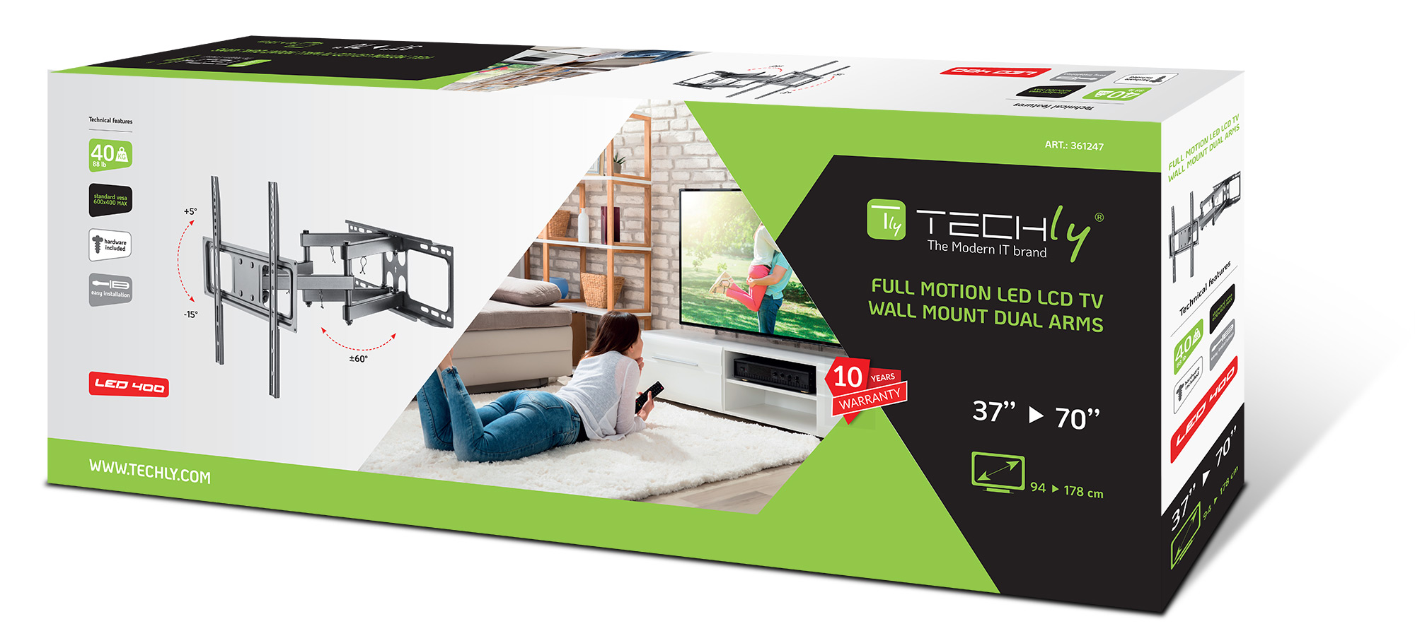 Staffa da Muro con Doppio Braccio per TV LED/LCD 37-70'' - Techly ICA-PLB 344LTY