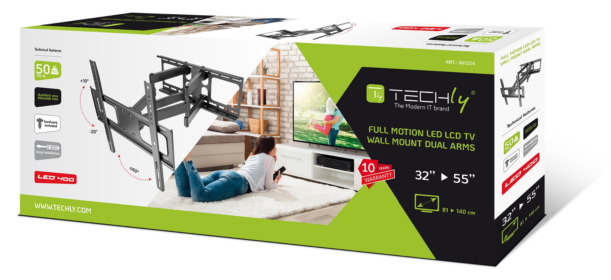 Staffa da Muro con doppio braccio per TV LED/LCD 32-55'' - Techly ICA-PLB 3646