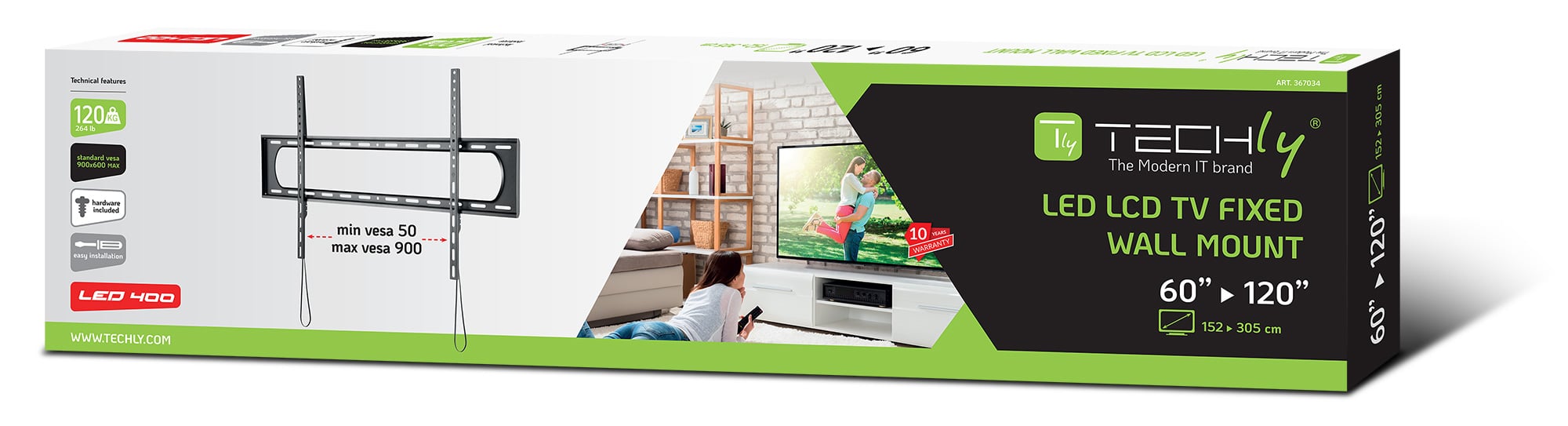 Staffa a Muro Fissa Slim TV LED LCD 60-120'' - Techly ICA-PLB 369F