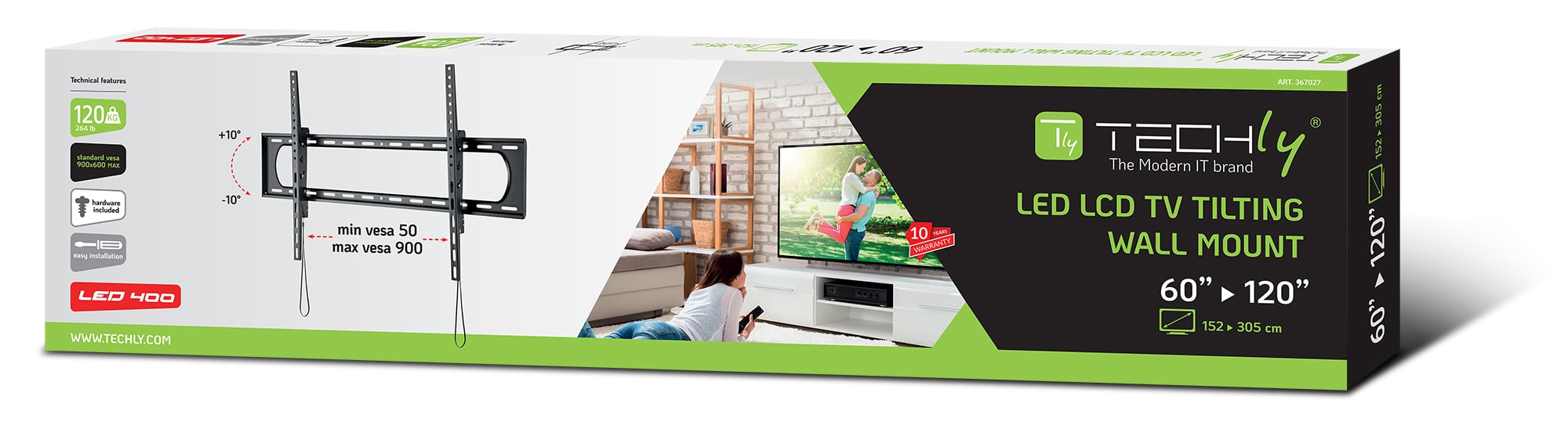 Staffa a Muro Inclinabile Slim TV LED LCD 60-120'' - Techly ICA-PLB 369T