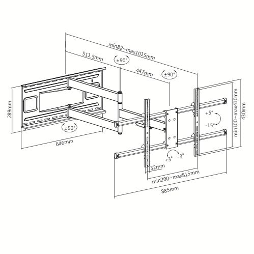 Staffa a Muro Braccio Estensibile fino a 1015 mm per LCD 43-80'' Nero - Techly ICA-PLB 490
