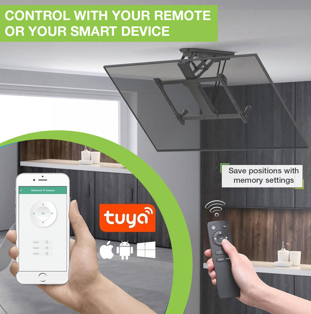 Supporto TV Motorizzato da Soffitto Inclinabile Integrazione Smart Home per TV da 32 a 70'' - Techly ICA-PLB 546M