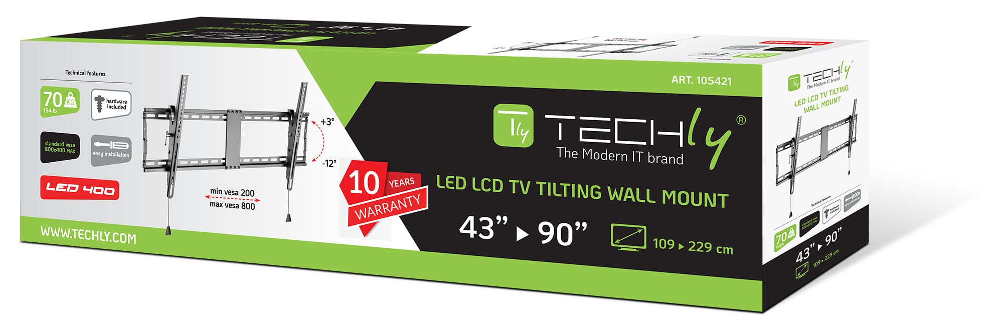 Staffa a muro inclinabile TV LED LCD 43-90'' robusta e pieghevole - Techly ICA-PLB 590