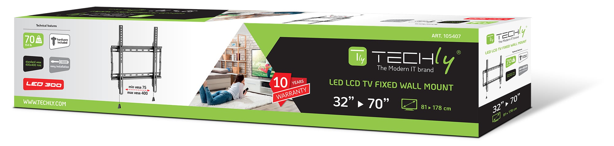 Staffa a muro fissa TV LED LCD 32-70'' robusta e pieghevole - Techly ICA-PLB 59F