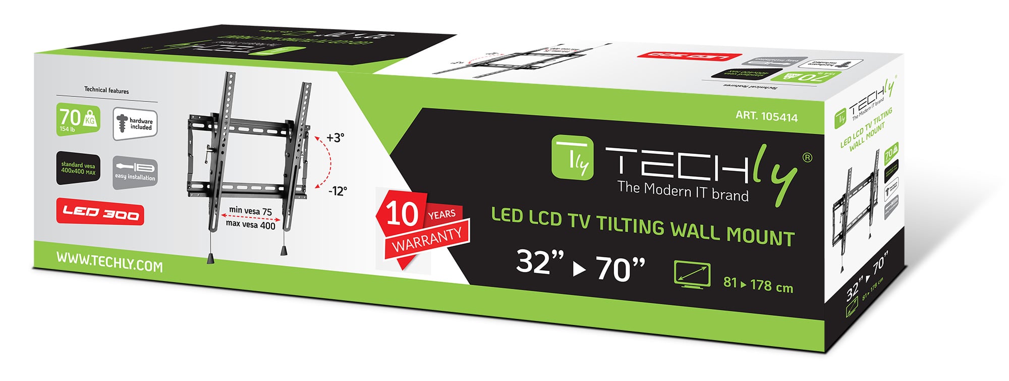 Staffa a muro inclinabile TV LED LCD 32-70'' robusta e pieghevole - Techly ICA-PLB 59T