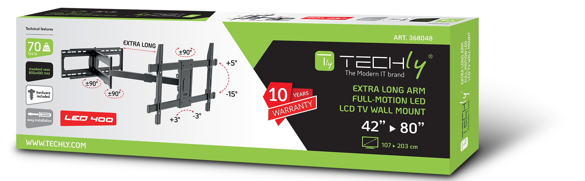 Supporto a Muro Extra Long Full Motion per TV 42-80'' - Techly ICA-PLB 721