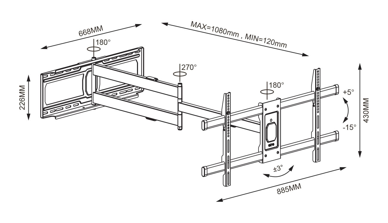 Supporto a Muro Extra Long Full Motion per TV 42-80'' - Techly ICA-PLB 721