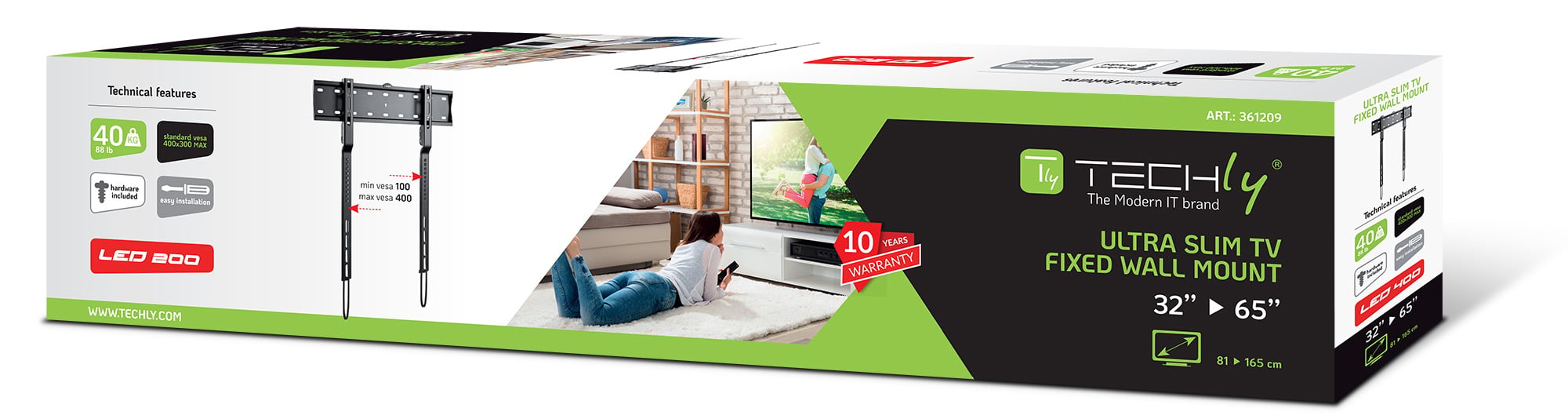 Supporto fisso da Muro Ultra-Slim per TV LED/LCD 32-65'' - Techly ICA-PLB 734F