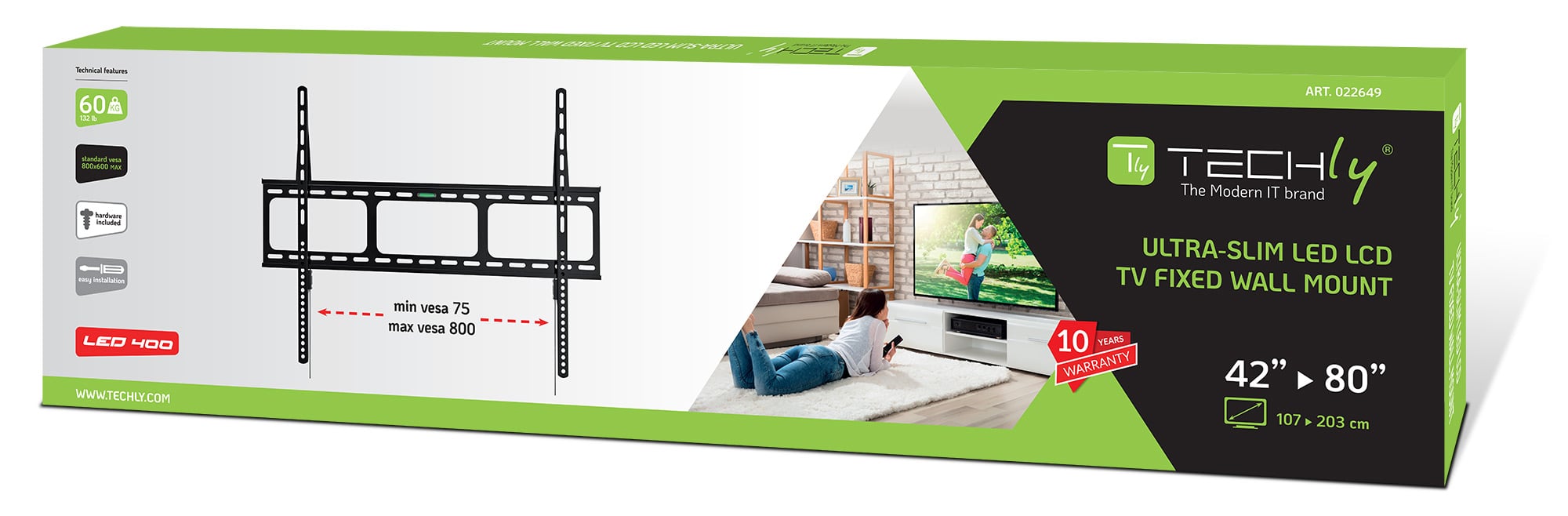 Supporto a Muro per TV LED LCD 42-80'' Ultra Slim fisso H600mm - Techly ICA-PLB 860