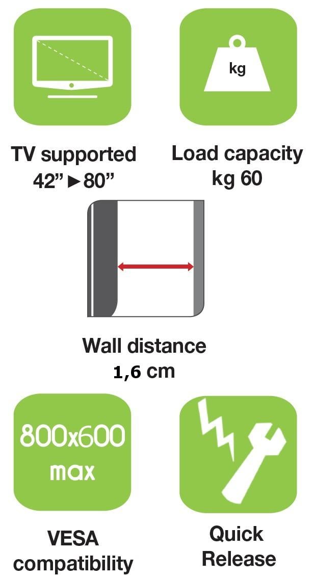 Supporto a Muro per TV LED LCD 42-80'' Ultra Slim fisso H600mm - Techly ICA-PLB 860