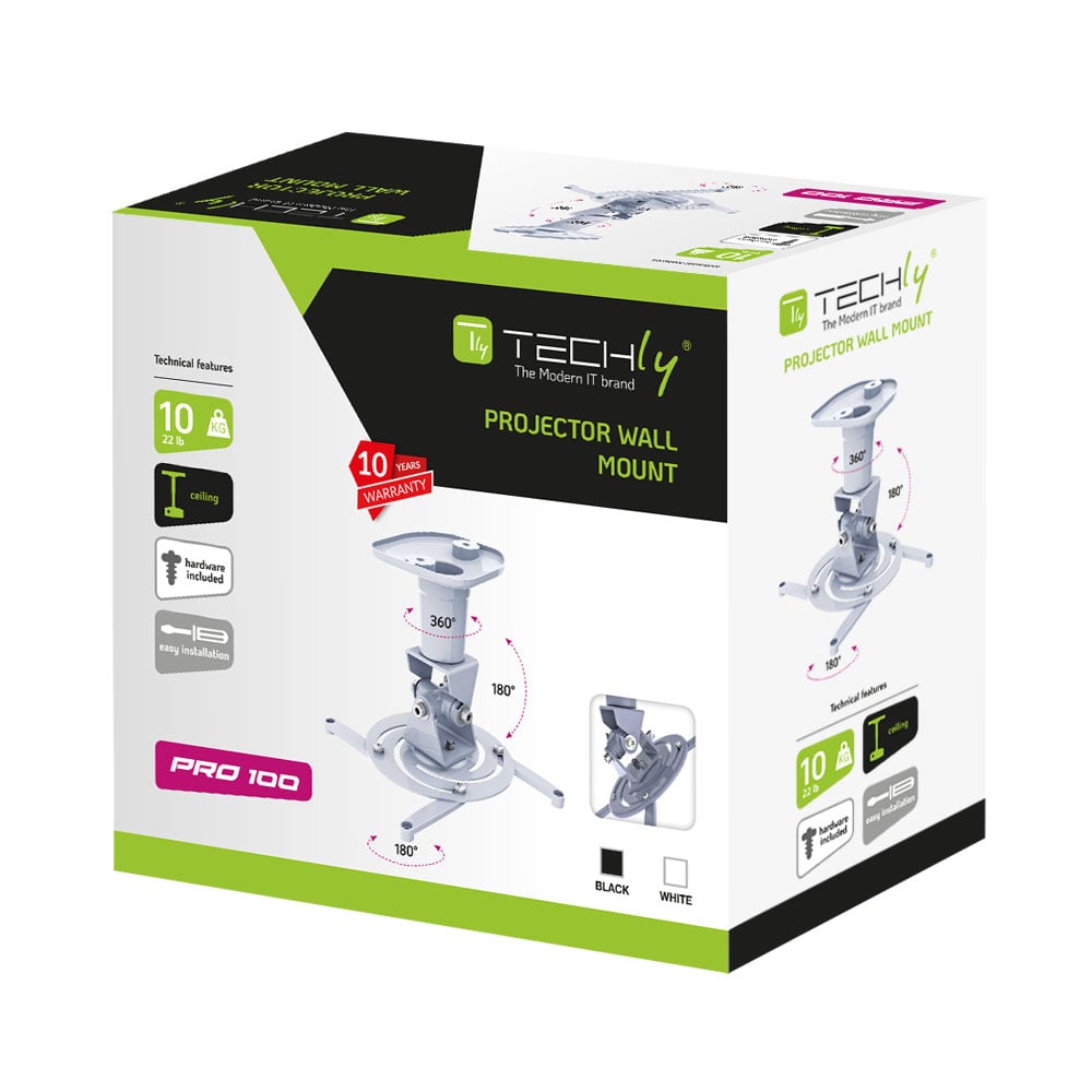 Staffa Universale a Soffitto per Proiettore, Nero - Techly ICA-PM 100BK