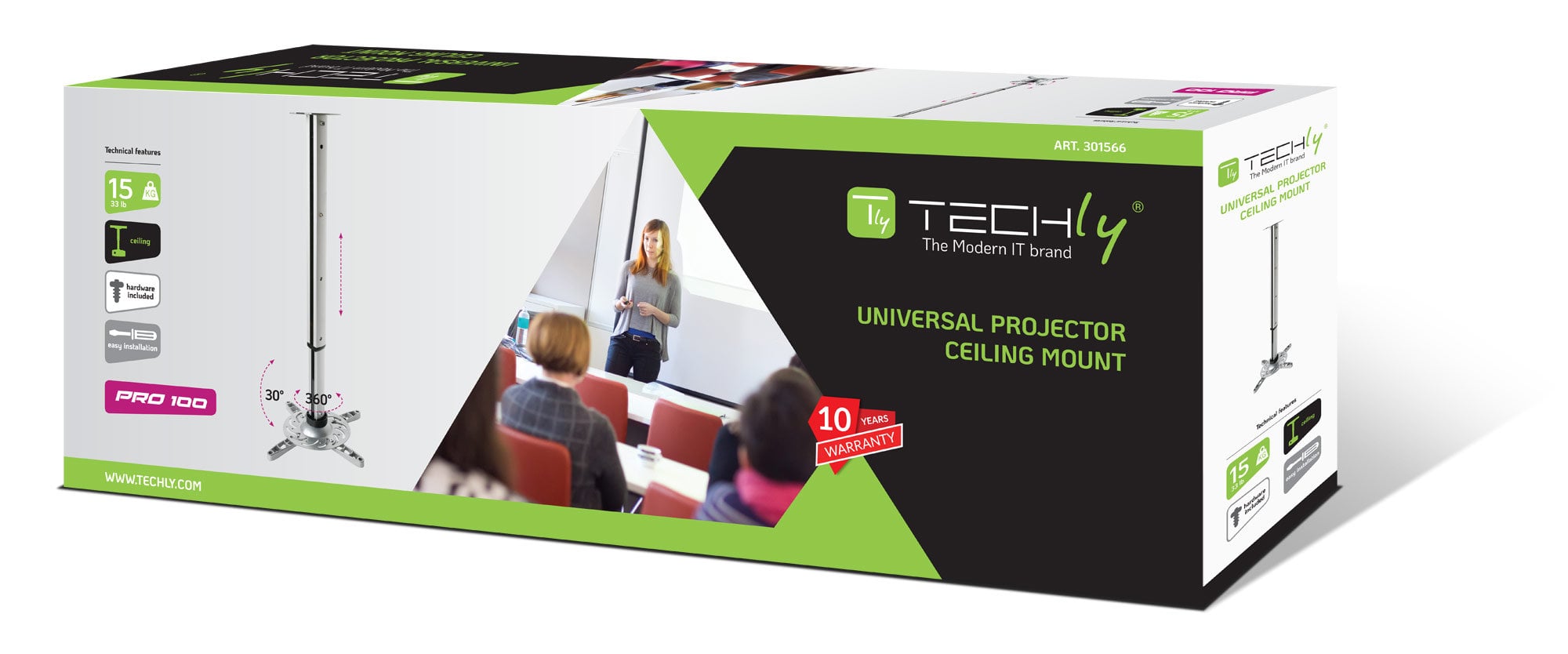 Supporto a Soffitto per Proiettori Estensione 60-102 cm Silver - Techly ICA-PM 102XL