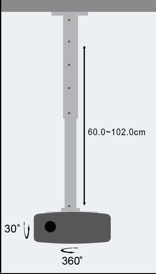 Supporto a Soffitto per Proiettori Estensione 60-102 cm Silver - Techly ICA-PM 102XL