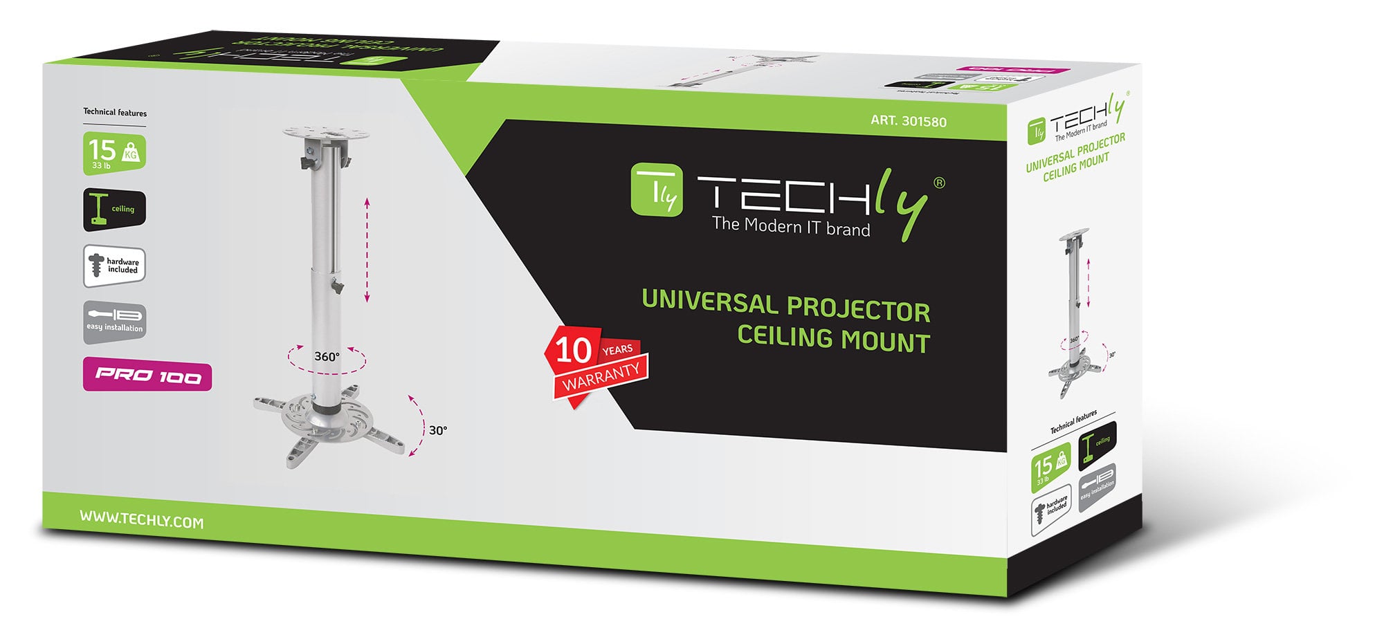 Supporto a soffitto professionale per proiettori estensione 50-77 cm - Techly ICA-PM 104M