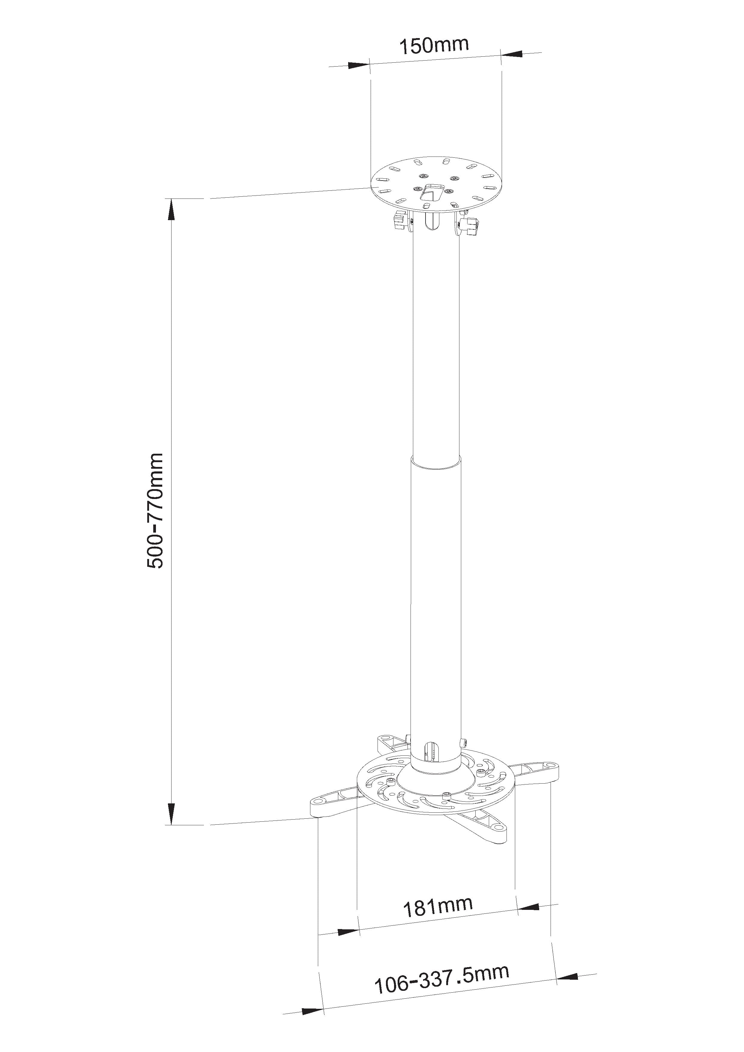 Supporto a soffitto professionale per proiettori estensione 50-77 cm - Techly ICA-PM 104M